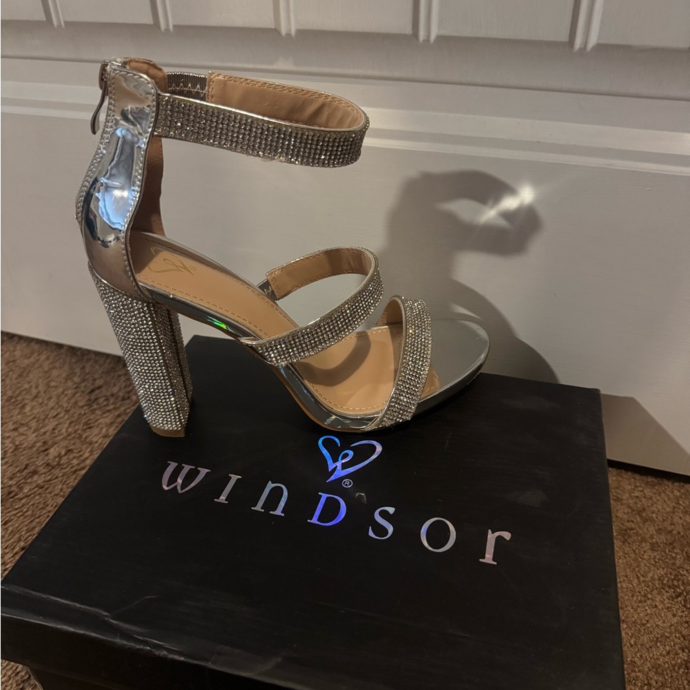 Windsor Glamorous Silver Block Heels